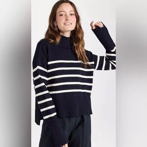 Veronica Beard Jean Lancetti Sweater Navy White Stripe Turtleneck Ribbed Large